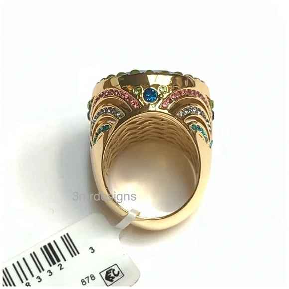 NWT KURT GEIGER LONDON Oval-Cut Gold Tone Turquoise CZ Crystal X-Large Ring - Picture 9 of 12